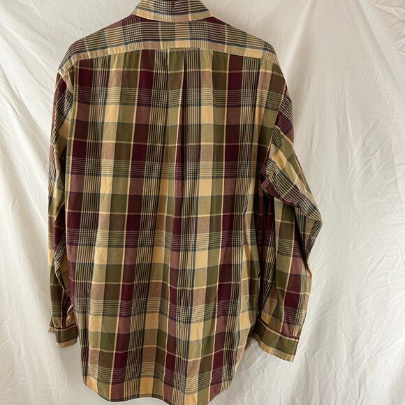 Ralph Lauren Green Tan Burgundy Plaid LS Button Down Shirt Large Pony - Picture 2 of 5